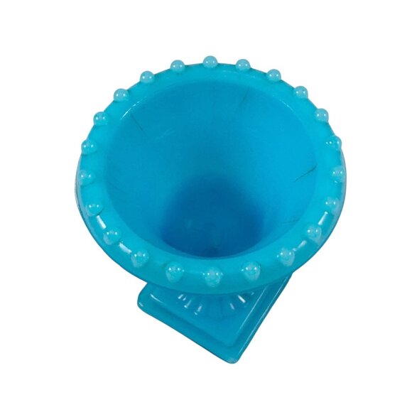 Akro Agate NYC Vogue Merc Blue Slag Toothpick Holder Urn Glass Vintage 1960s - Picture 3 of 7